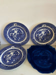 + Antique 75 ALLERTONS BLUE WILLOW Set/3 10” Dinner Plates England