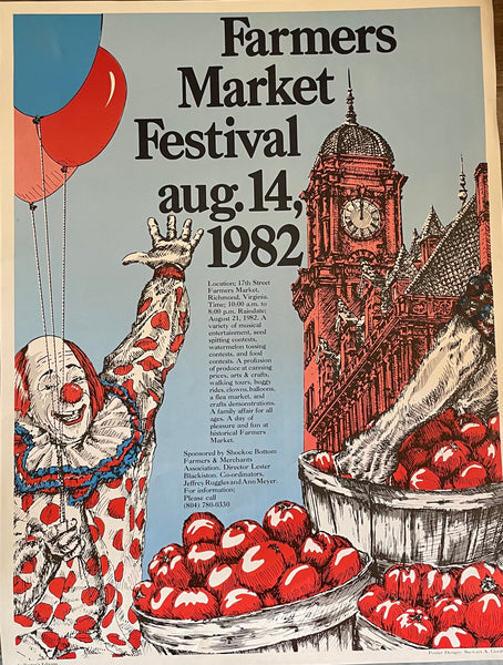 € Vintage Farmers Market Festival Richmond Virginia August 14, 1982 Paper Poster 18” W x 24” H