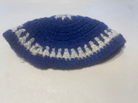<€€ Classic Yarmulke Kippah Hat Knitted Covering Cap Tribal Jewish Vintage Religious Blue