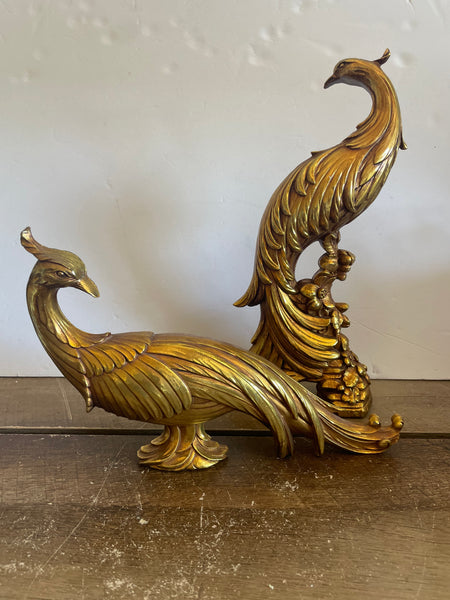 <€€ Vintage Pair/Set of 2 Copper Bronze SYROCO Pheasants Peacocks Decor