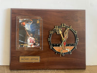 <€€ Vintage 1991-1992 MICHAEL JORDAN Sports Clock Plaque Triple Double Card by Tipps Stadium Club