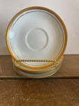 <€€ Set/5 5.5” White Tea Cup Saucers With Gold Rim Unbranded