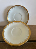 *^ Set/5 5.5” White Tea Cup Saucers With Gold Rim Unbranded
