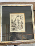 +* MCM Framed Art Pen & Ink Drawing Sketch of La Giralda Tower of Seville Cathedral in Sevilla Spain by Moreno of Architectural Landmark