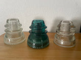 +* Vintage Set/3 4” Green & Clear Glass HEMINGRAY USA Railroad Telephone Pole Insulators #42 #45