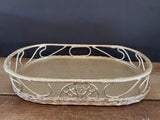 (Add) <€€ Decorative Gold Wicker Serving Tray w/ Wood Bottom Paintable Perfume Display