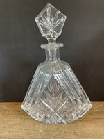 <€€ Bohemia Czech Republic Diamond Cut 24% Lead Crystal Liquor Decanter Bottle w/ Stopper Barware