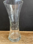 <€ Delicate Clear Glass 8” Bud Vase Etched Frosted Design Decor Damaged