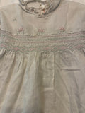€ Vintage Infant Baby Girl White Smocked Cotton Dress,  Embroidery Pink & Green Flowers