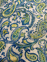 <€€ New Waverly Inspirations Cotton Sewing Fabric Blue & Yellow Paisley 3+ Yards x 44”