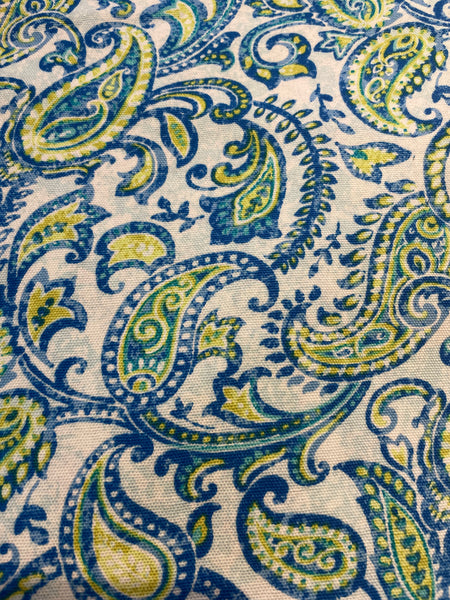 <€€ New Waverly Inspirations Cotton Sewing Fabric Blue & Yellow Paisley 3+ Yards x 44”