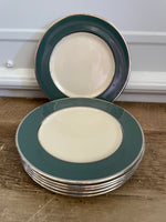 Flintridge China, California Deep Teal Green w/ Platinum Silver Set/6 6” Bread/Dessert Plates