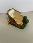 a** Vintage Ceramic Sleigh Christmas Holiday Ornament Decor Hanging Green Red
