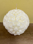* New 4” Round CANDLE Raised Flowers on Ivory Volcanica #9627 Unscented Handcrafted