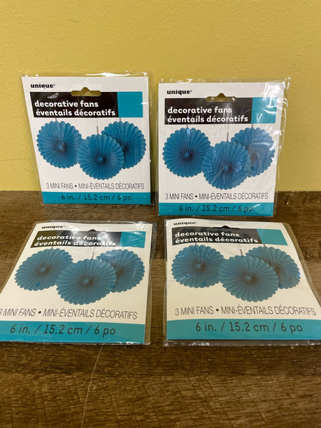 New Lot/12 Count 6” Aqua Green Paper Mini Fan Hanging Decoration Party Supply by Unique Brand