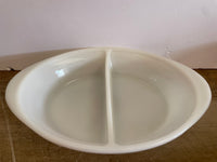 a** Vintage GLASBAKE Divided Oval Vegetable Serving Dish J239 Milk Glass Microwave 8.5x12