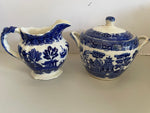 € Antique 75 Allertons Willow Blue Sugar Bowl and Creamer Set England Rare