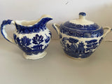 € Antique 75 Allertons Willow Blue Sugar Bowl and Creamer Set England Rare