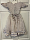 Vintage Girls Sz 4T White Sheer Dress Trimmed in Blue Embroidery Short Sleeve Slip Ruffle Hem