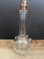 ~€ Vintage Perfume Bottle Clear Glass Hobnail Vase Decor Brass Lid