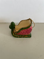 a** Vintage Ceramic Sleigh Christmas Holiday Ornament Decor Hanging Green Red