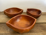 a** Vintage Set/3 Oval Seamless Hand Carved Wood Bowls Oval 7.5” L