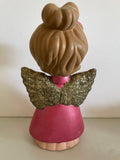 a** Vintage Ceramic Pink ANGEL Figurine with Glitter Wings Hand Painted Holiday