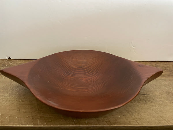 a** Vintage Rustic Dark Wood Serving Bowl 11.75” L Round Felt Bottom