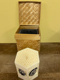 a** New 4” Pillar CANDLE  Black Raised Paisley on Ivory Cube Volcanica #9562 Unscented Handcrafted Gift Box