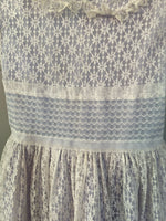 Vintage Tiny Town Togs Girls Sz 6/8 Light Blue/Lilac Dress White Lace Overlay-Collar-Short Sleeve