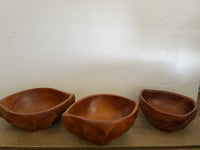 a** Vintage Set/3 Oval Seamless Hand Carved Wood Bowls Oval 7.5” L