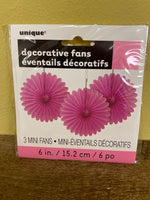New Lot/12 Count 6” Pink Paper Mini Fan Hanging Decoration Party Supply by Unique Brand