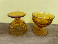 a* Set/6 Vintage Amber Gold Depression Glass Pedestal Sundae Dessert Dishes Bowls Footed