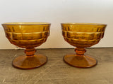 a* Set/6 Vintage Amber Gold Depression Glass Pedestal Sundae Dessert Dishes Bowls Footed