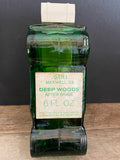 a* Vintage Avon After Shave Perfume Bottle Green Glass Auto w/ Removable Top Deep Woods w/ Cologne