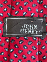 Mens John Henry Silk Neckware Tie Necktie Blue and White Paisley Print on Red