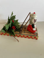 a** Vintage Christmas Decor Ceramic Mouse On Wood Mouse Trap Homemade Craft