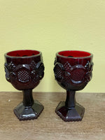 £ Vintage AVON 1876 Cape Cod Ruby Red Garnet Colored Footed GOBLET Wine Water Set/6
