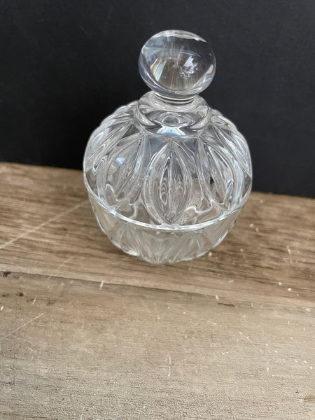 Vintage Clear Crystal Glass Trinket Jar Decor With Lid