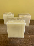 a** New Set/3 4” Pillar CANDLES Ivory Cube Volcanica #9457 Unscented Handcrafted