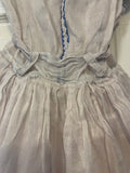 Vintage Girls Sz 4T White Sheer Dress Trimmed in Blue Embroidery Short Sleeve Slip Ruffle Hem