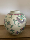 €a** Large Vintage Ginger Jar Vase Urn Pot Bright Colored Love Birds Without Lid Ceramic Pottery