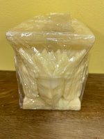 a** New Pair/Set of 3 4” x 4” Pillar CANDLE Raised Egyptian Kings on Ivory Cube Volcanica #9183