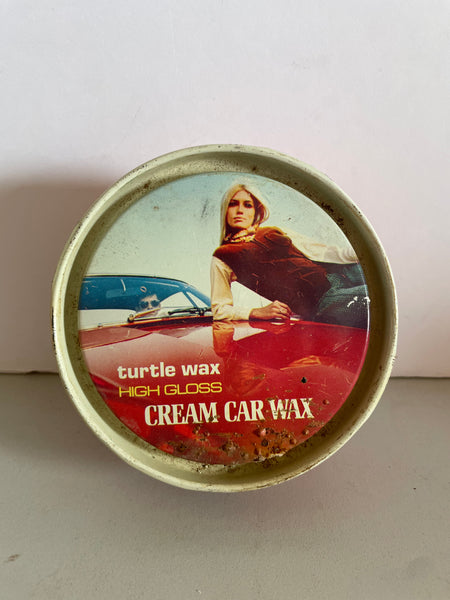 Vintage Turtle Wax High Gloss Cream Car Wax Metal Can Canister 1970 Empty MCM