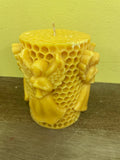 a** New Pair/Set of 2 4” Pillar CANDLES Raised Angels on Honeycomb Volcanica #9442 Unscented Handcrafted