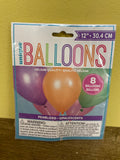 New 2 Bags of 8 (16) Helium Balloons by Unique Balloons 12x30.4cm Assorted Pastels Pearlized