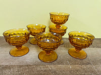 a* Set/6 Vintage Amber Gold Depression Glass Pedestal Sundae Dessert Dishes Bowls Footed