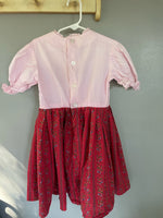 Vintage Girls Sz 8 Pink & Red Print Floral Dress with Lace Collar Short Sleeve