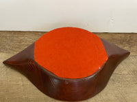 a** Vintage Rustic Dark Wood Serving Bowl 11.75” L Round Felt Bottom