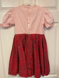 Vintage Girls Sz 8 Pink & Red Print Floral Dress with Lace Collar Short Sleeve